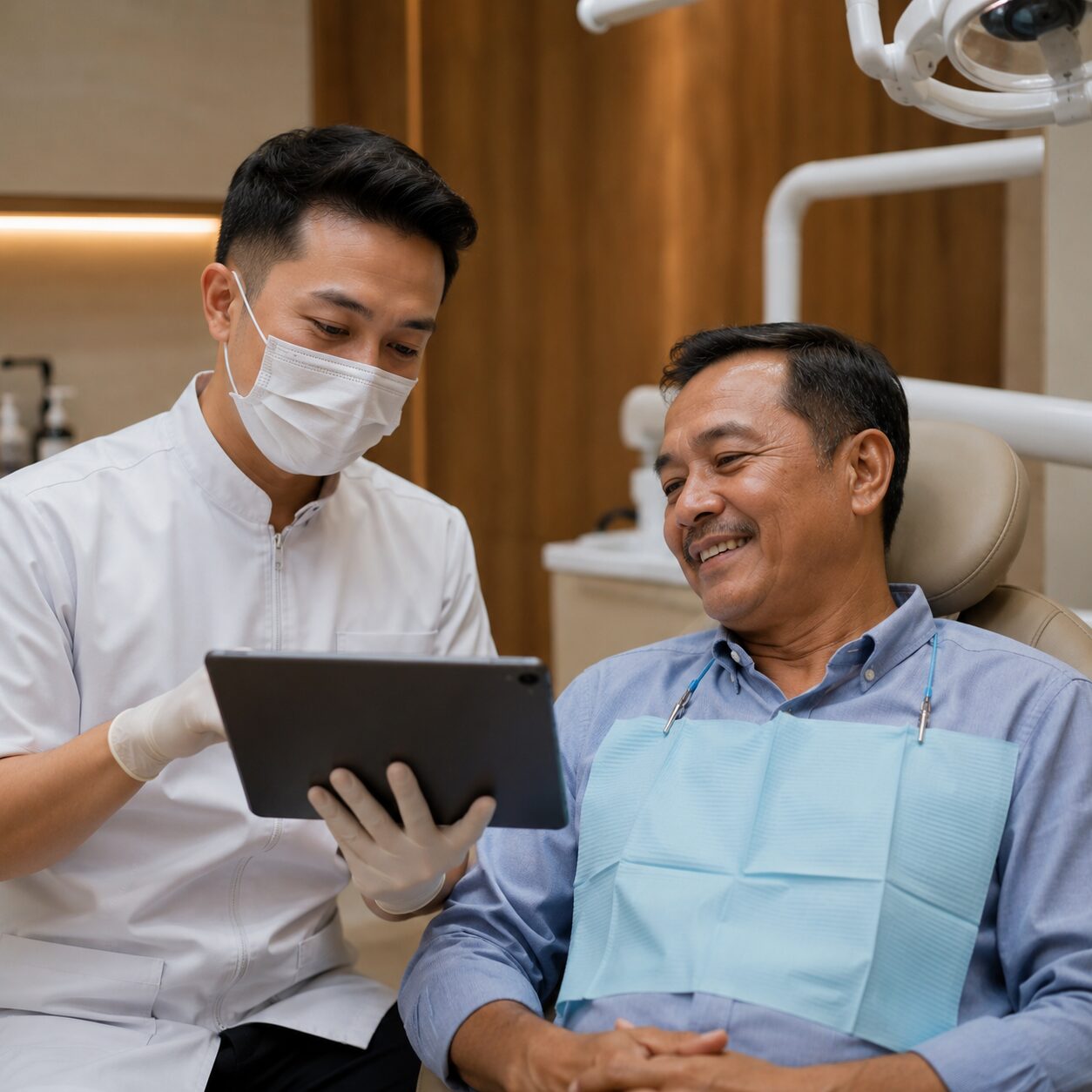 Dokter gigi Indonesia menjelaskan rencana perawatan kepada pasien
