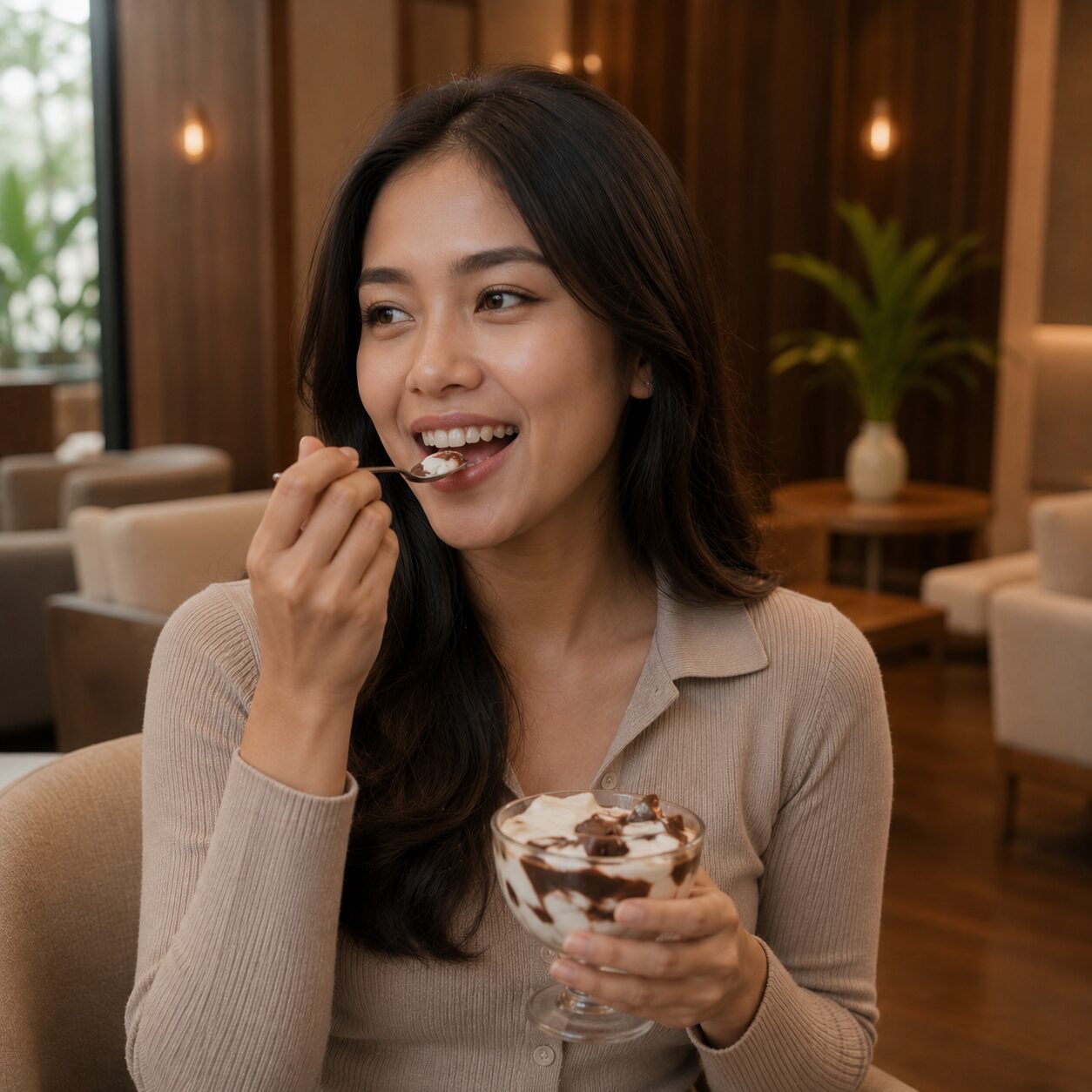 Orang Indonesia merasa puas setelah membersihkan karang gigi di Guyu Dental House