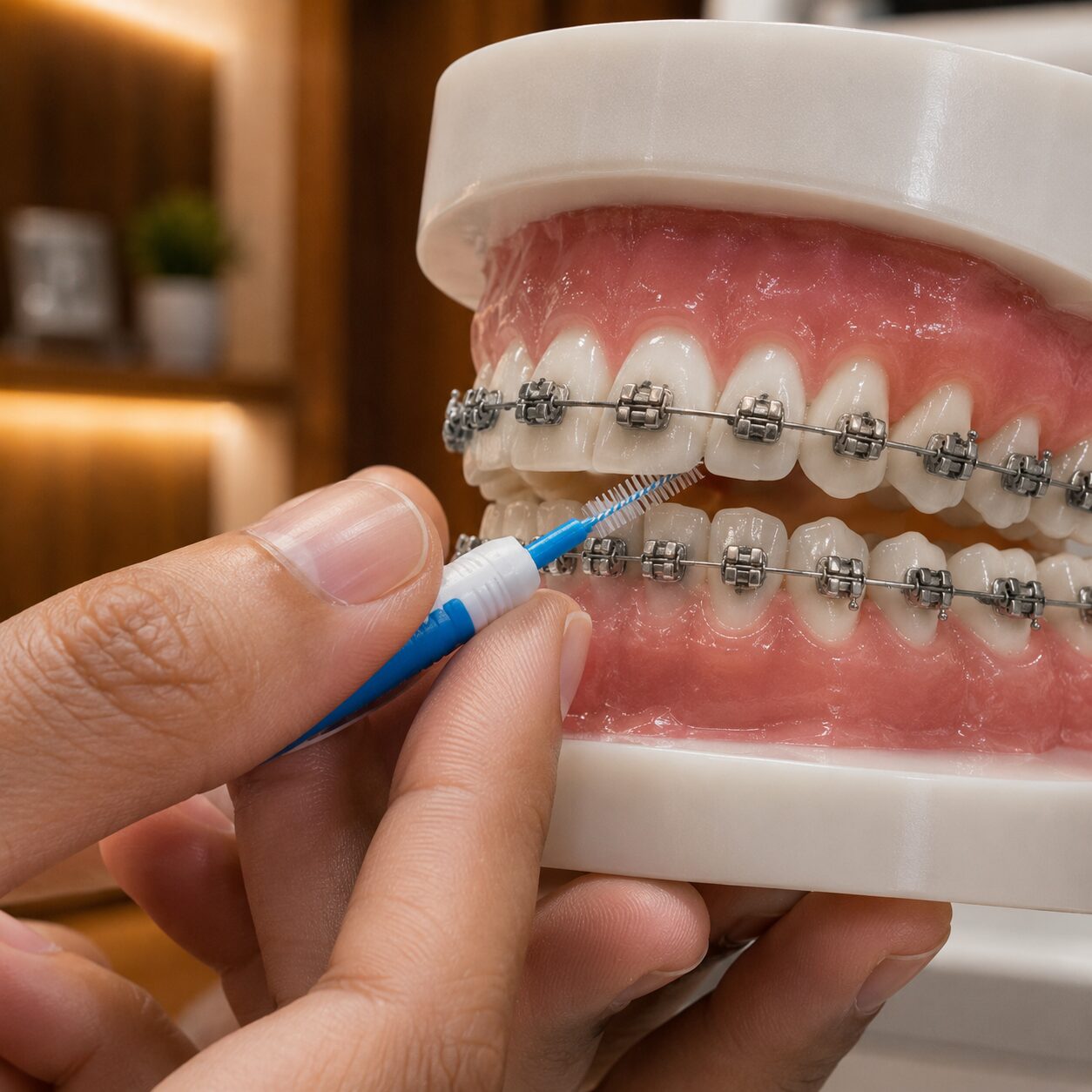 Cara menggunakan sikat gigi interdental pada behel